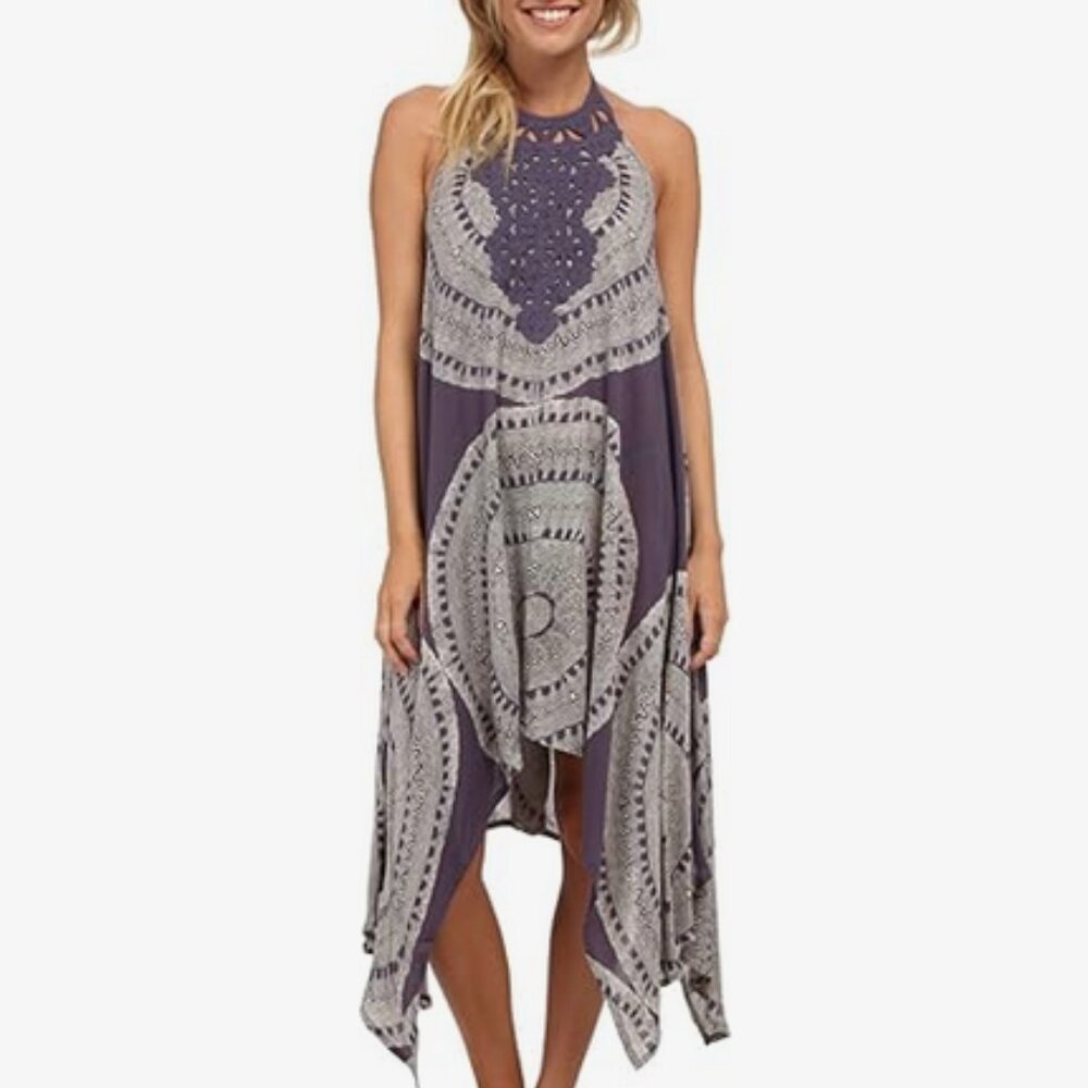 Vintage Rip Curl Surfer Girl Handkerchief Hem Backless Halter Dress